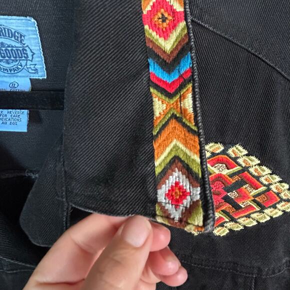 Western Denim Vest Embroidered Aztec Kachina Black XL Cambridge Goods Oversized - Picture 6 of 9